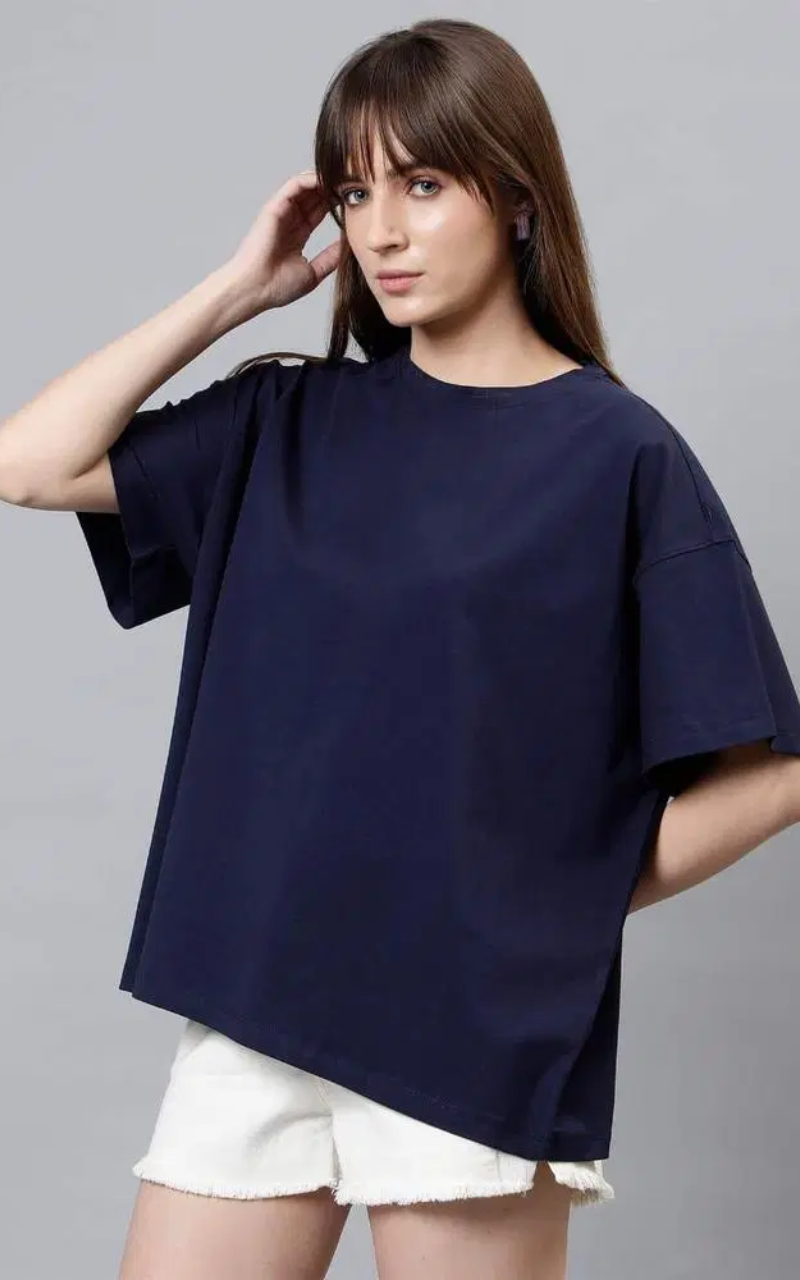 Jersey Oversized Plain T-Shirt - Blue