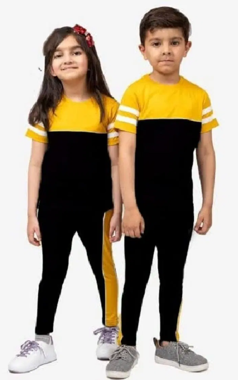 Cotton Jersey Tracksuit for Kids - 2 Pcs, Plain Pattern, 3-4 Years, Yellow