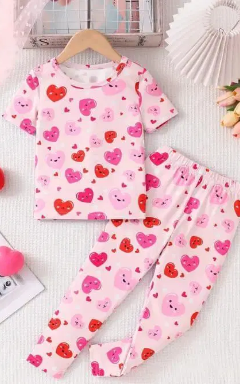 Pink Dino Print -Girls Cotton Jersey Printed Night Suit
