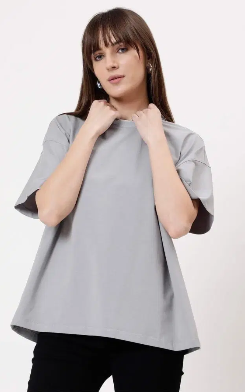 Jersey Oversized Plain T-Shirt - Grey