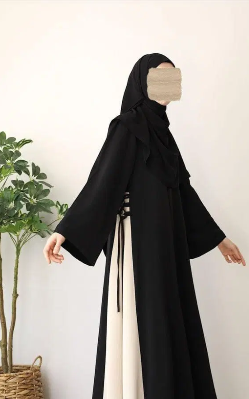 Elegant Black & Off White Georgette Classic Abaya with Stoller