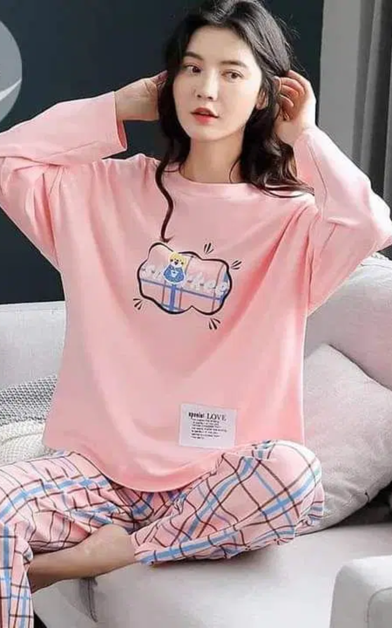 Charming Pink Softness -Printed Cotton Jersey Night Suit