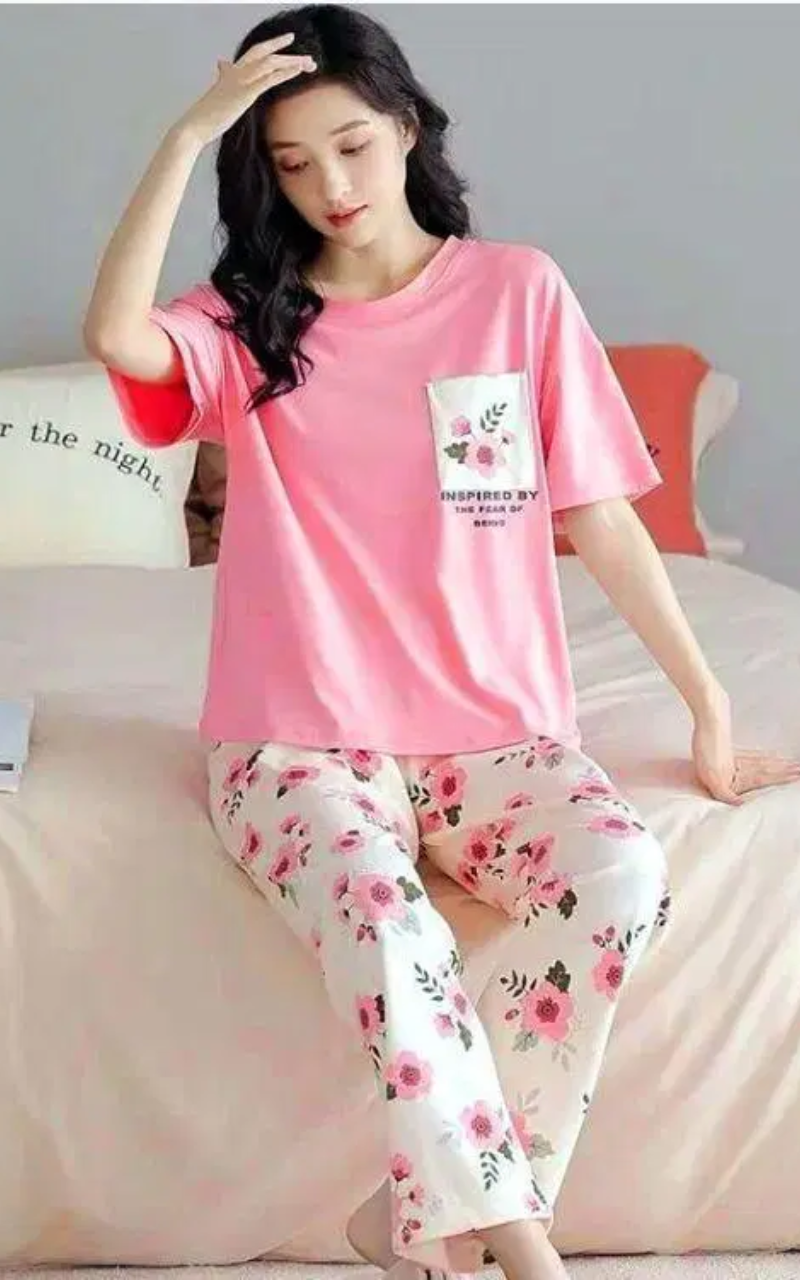 Blossom Dream -Cotton Jersey Printed Night Suit