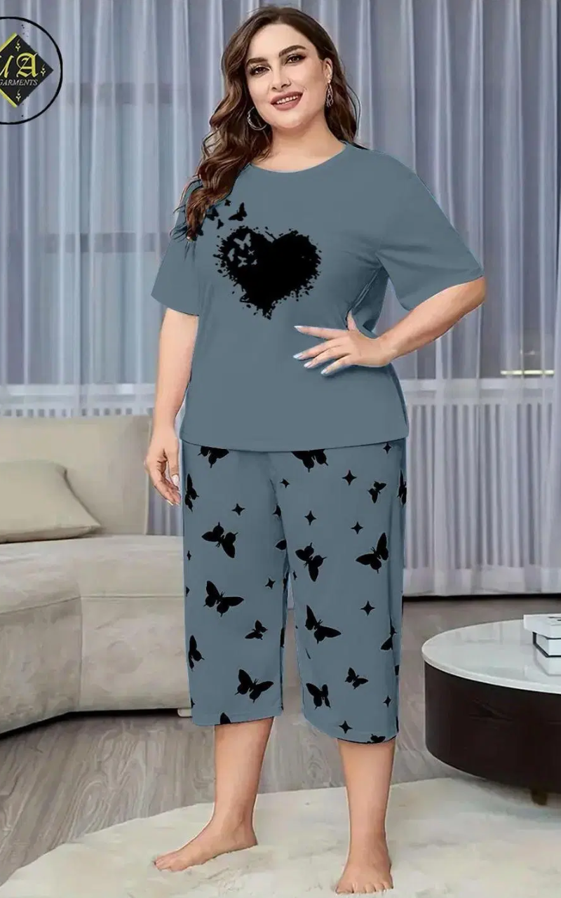 Elegant Butterfly Grace -Stitched Plain Night Suit