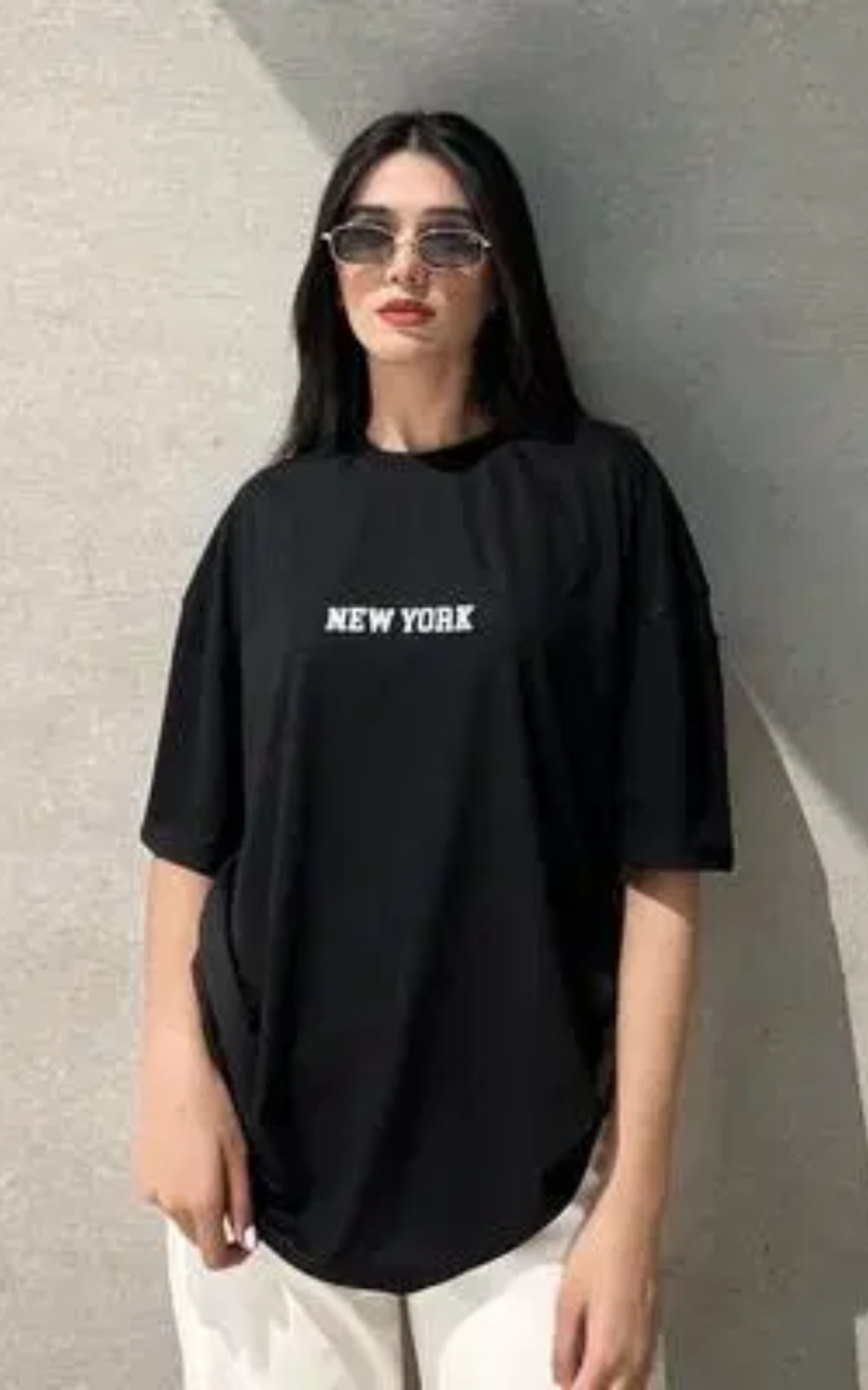 NewYork -Women's Oversized Printed T-Shirt - Black
