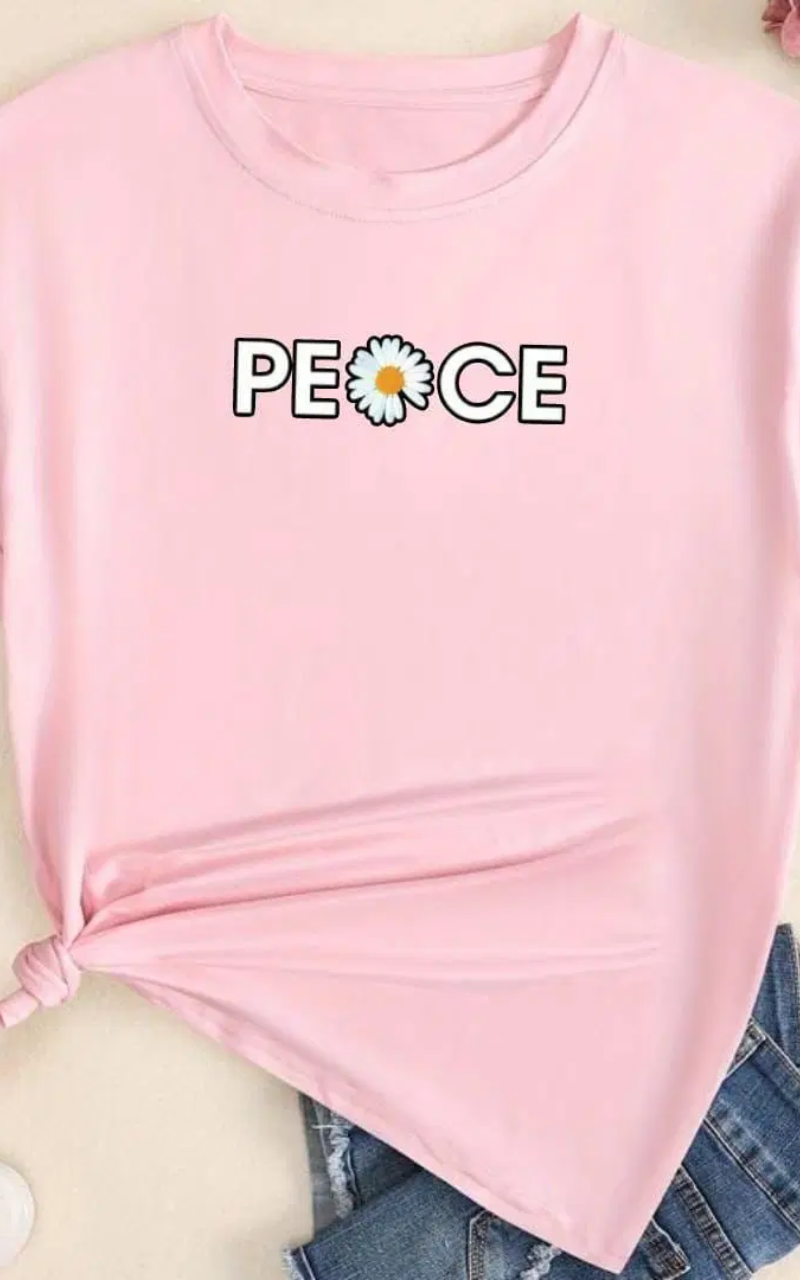 Peace -Women's Printed T-Shirt - Pink
