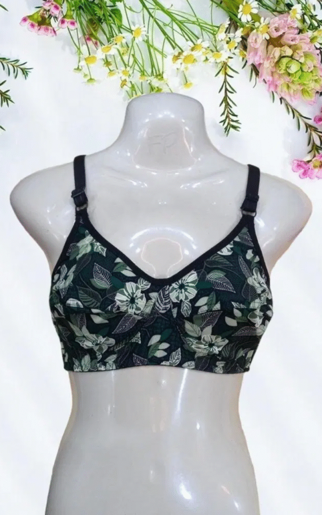 Ice Silk -Leaves Printed Light, Weight Non-Padded Bra