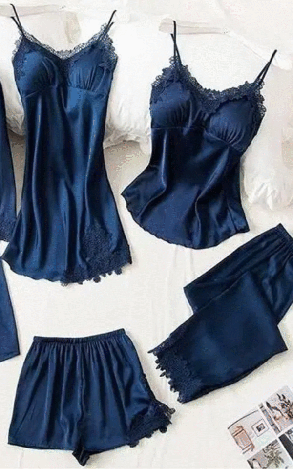 Luxurious Thailand Blue Jersey Nightwear Set - 5 Pcs