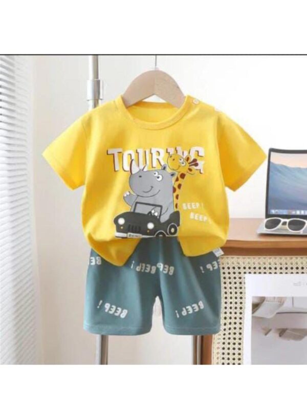 Cotton Jersey Boy's Printed Shirt And Shorts Set