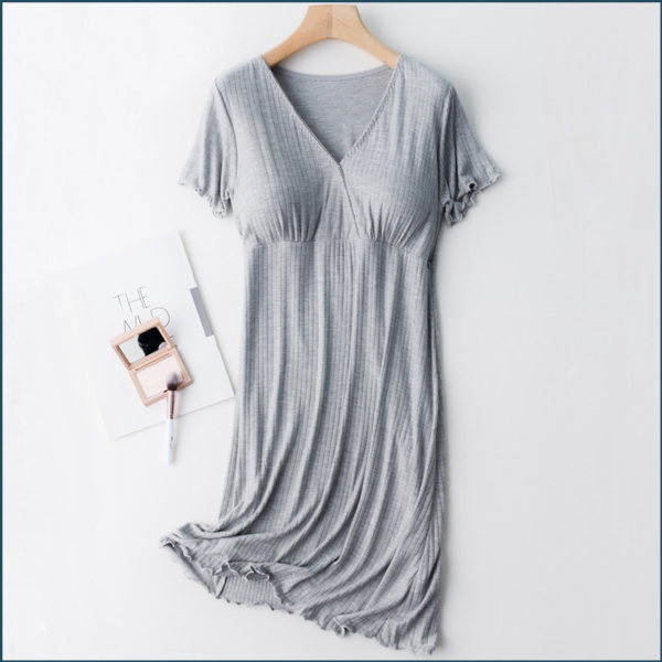 Summer Short Sleeve Breastfeeding Nightgown for Pregnant & Postpartum Women