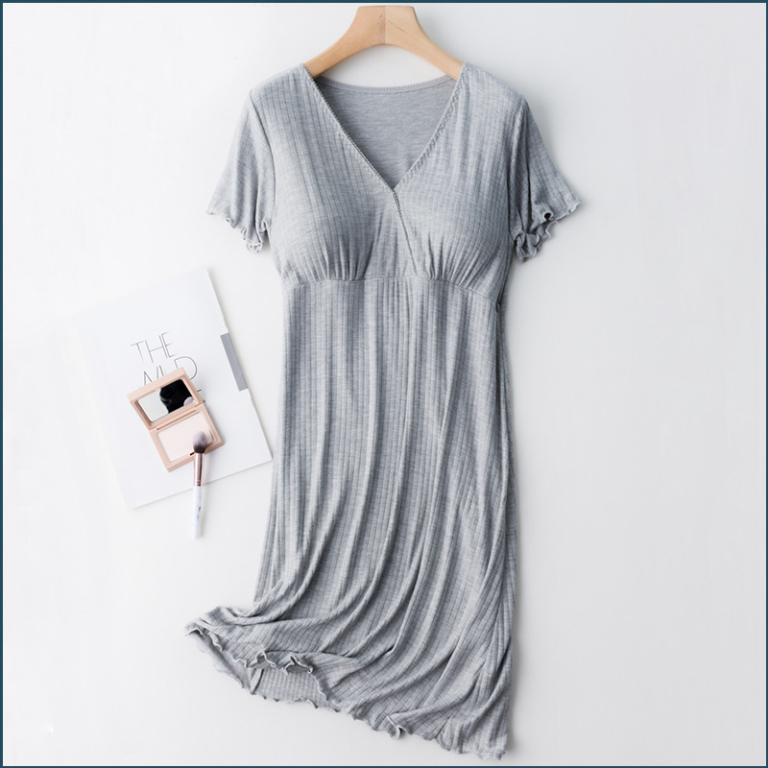Summer Short Sleeve Breastfeeding Nightgown for Pregnant & Postpartum Women